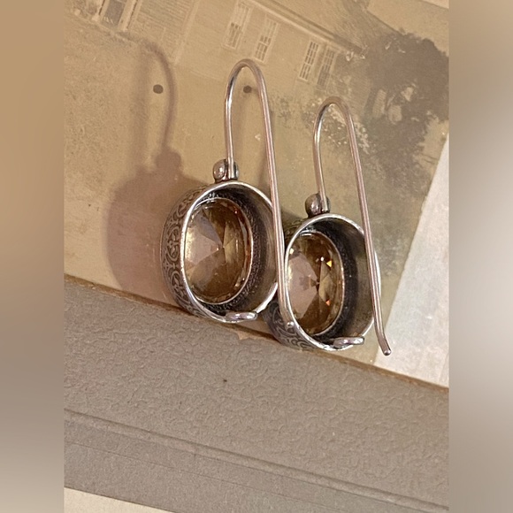 Retired Oval Silpada Sterling Silver and Champagne CZ Drop Earrings - Picture 3 of 14